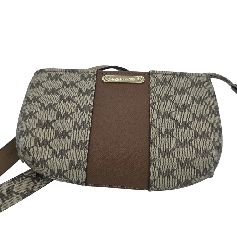 Michael Kors Crossbody Bag Womens L/XL Brown Monogram MK Logo Synthetic‎ Purse